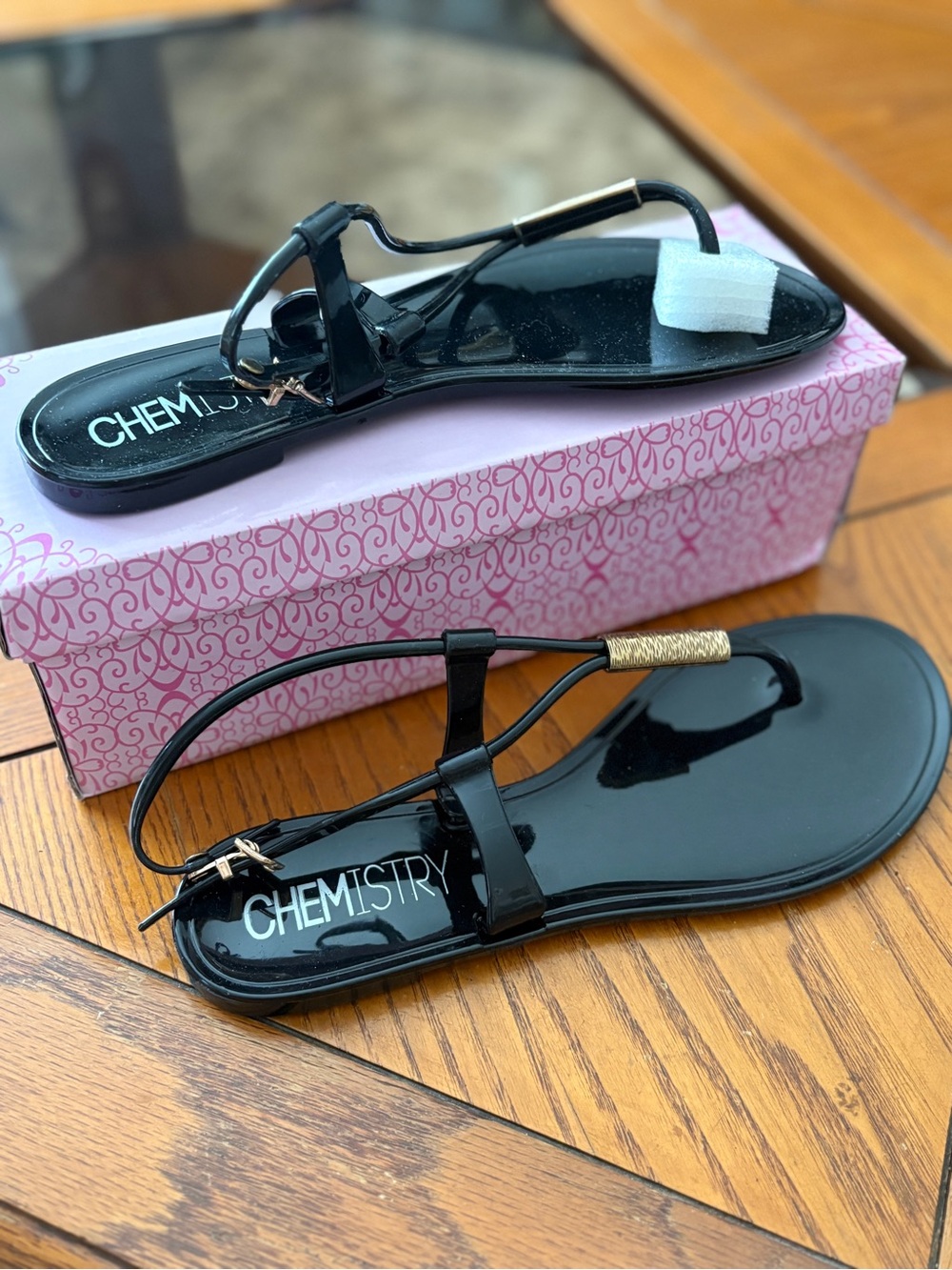 Black Jelly  T strap sandals 8